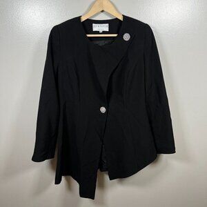 VTG Lily & Taylor Asymmetric Evening Jacket Size 8 Black‎ Rhinestones Church